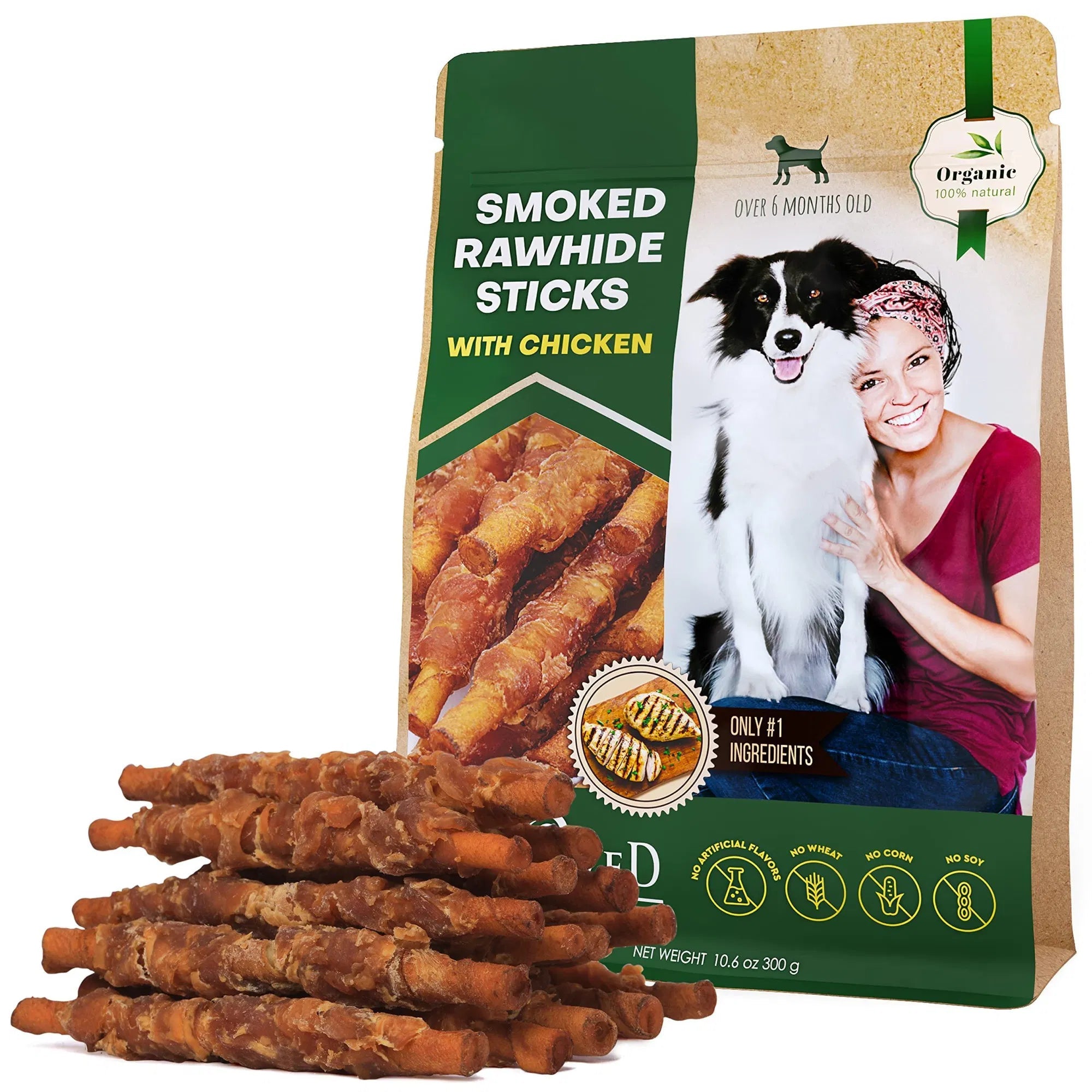 Smoked Rawhide Sticks with Chicken Wrap – Natural Dog Chew Treats