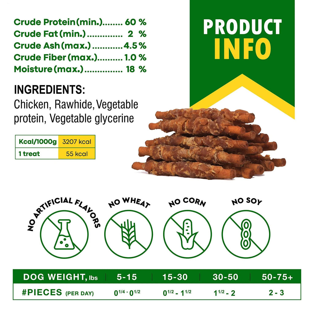 Smoked Rawhide Sticks with Chicken Wrap – Natural Dog Chew Treats